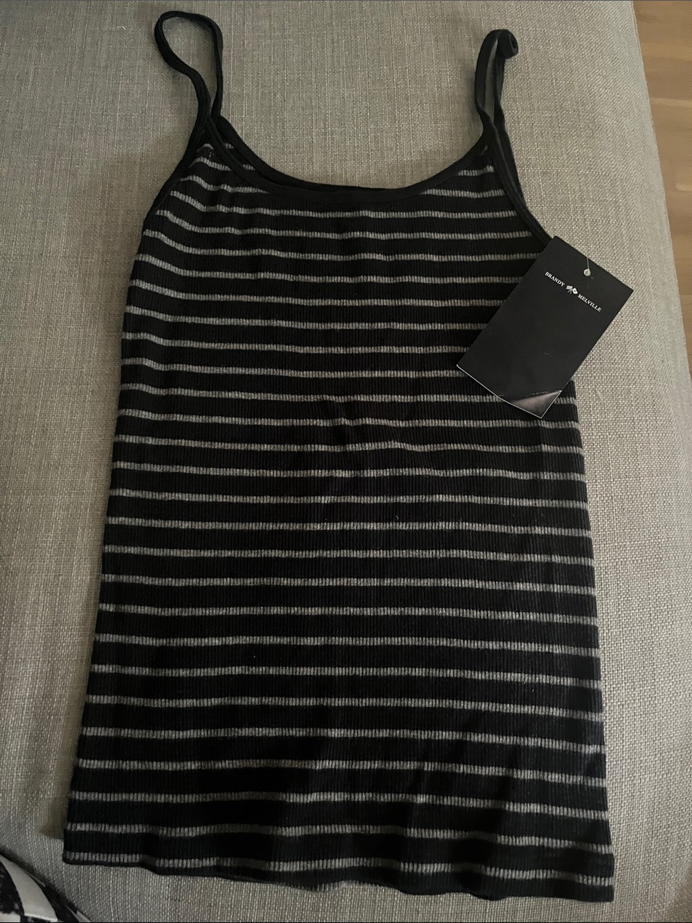 Brandy Melville Black and Gray Striped Ribbed Cami